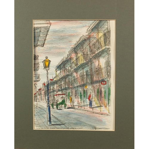 1164 - Franz Weiss - St Peter Street, New Orleans and one other, pair of hand coloured prints, one stamped ... 