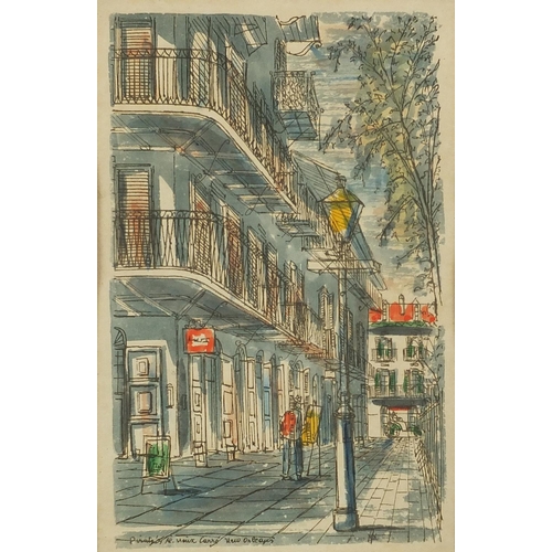 1164 - Franz Weiss - St Peter Street, New Orleans and one other, pair of hand coloured prints, one stamped ... 