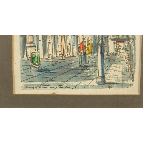 1164 - Franz Weiss - St Peter Street, New Orleans and one other, pair of hand coloured prints, one stamped ... 