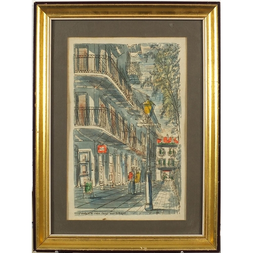 1164 - Franz Weiss - St Peter Street, New Orleans and one other, pair of hand coloured prints, one stamped ... 