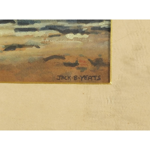 722 - After Jack Butler Yeats - Coastal landscape, heightened watercolour, inscribed verso Near Ballycastl... 