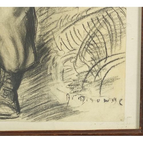 322 - Manner of Edward Ardizzone - Observations of the Korean War, charcoal, mounted, framed and glazed, 5... 