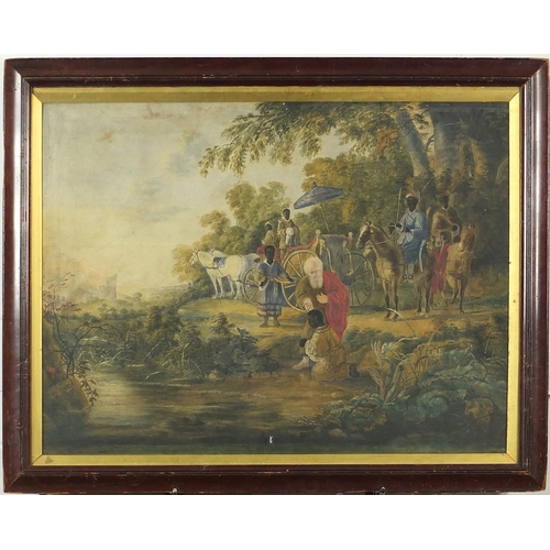 162 - After Aelbert Cuyp - Flight into Egypt, 19th century watercolour, inscribed verso St Philip baptisin... 