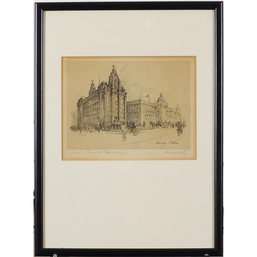 1145 - After Marjorie Christine Bates - St George's Hall, Liverpool and Cunard Buildings, pair of pencil in... 