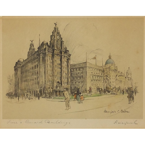 1145 - After Marjorie Christine Bates - St George's Hall, Liverpool and Cunard Buildings, pair of pencil in... 