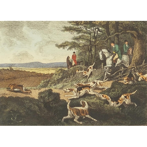 1147 - Hare Hunting and Minnow Fishing, pair of late 18th century prints in colour, each framed and glazed,... 