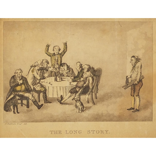 390 - After Henry Bunbury - The Long Story and The Dog Barber, two late 18th century satirical prints in c... 