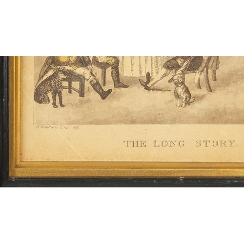 390 - After Henry Bunbury - The Long Story and The Dog Barber, two late 18th century satirical prints in c... 