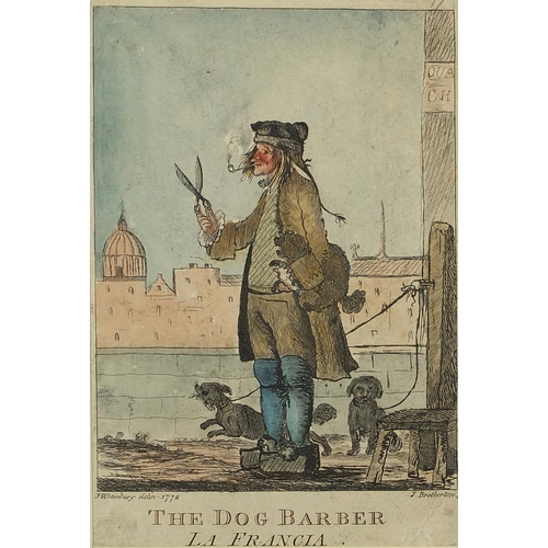 390 - After Henry Bunbury - The Long Story and The Dog Barber, two late 18th century satirical prints in c... 