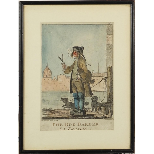 390 - After Henry Bunbury - The Long Story and The Dog Barber, two late 18th century satirical prints in c... 