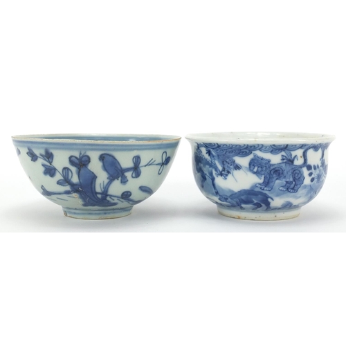 82 - Two Chinese blue and white porcelain bowls including one hand painted with animals in a landscape, t... 