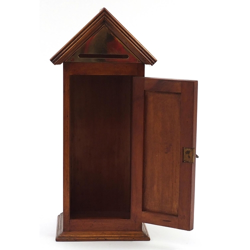 1054 - Table top letter box with brass mount, 56cm H x 24.5cm W x 20.5cm D