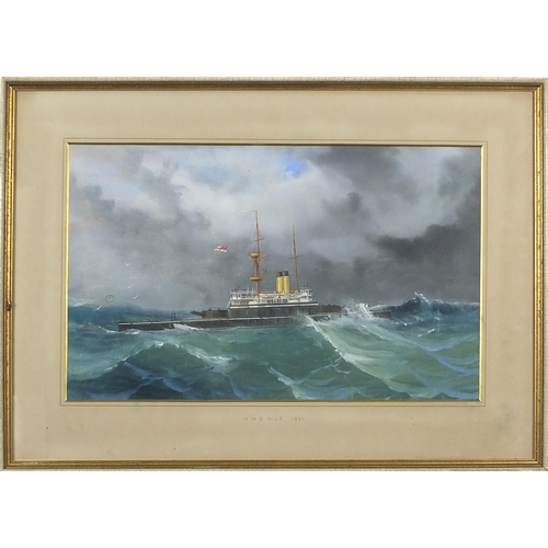 1420 - Attributed to Antonio de Simone - HMS Nile 1891, Italian maritime interest heightened watercolour, G... 