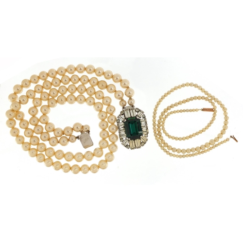 791 - Two vintage simulated pearl necklaces, one with 9ct gold clasp, the largest 42cm in length