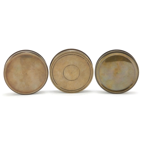 780 - Three naval interest brass compasses including two German style examples, each 7.5cm in diameter