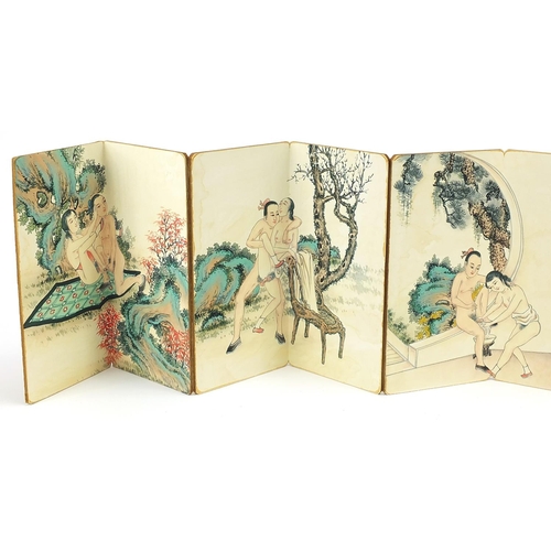 765 - Chinese folding book depicting erotic scenes, 18cm high