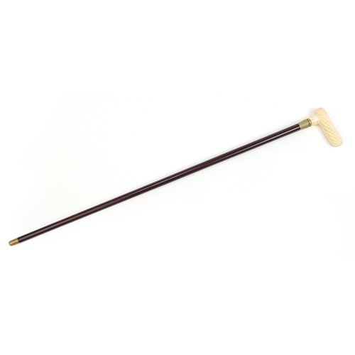 1082 - Hardwood walking stick with carved bone handle, 94cm in length