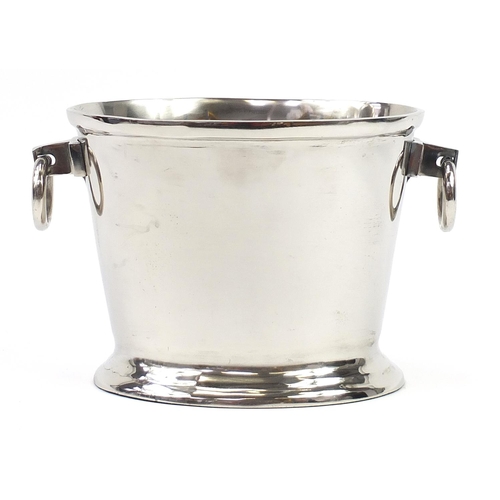 597 - Du Louvois style Champagne ice bucket with ring handles, 39cm wide