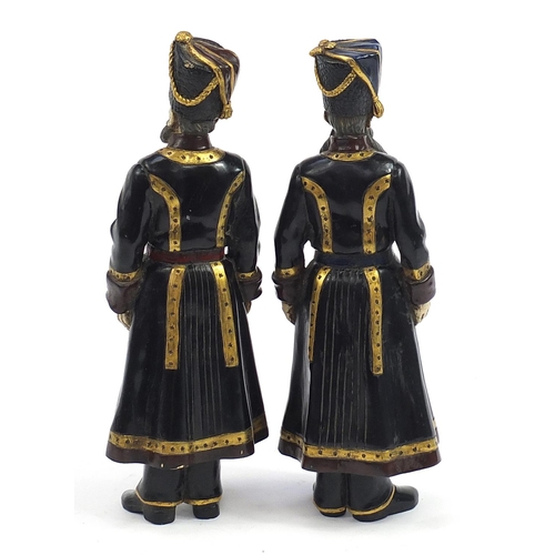 596 - Large pair of cold painted bronze soldiers in Russian military uniform, impressed marks to the bases... 