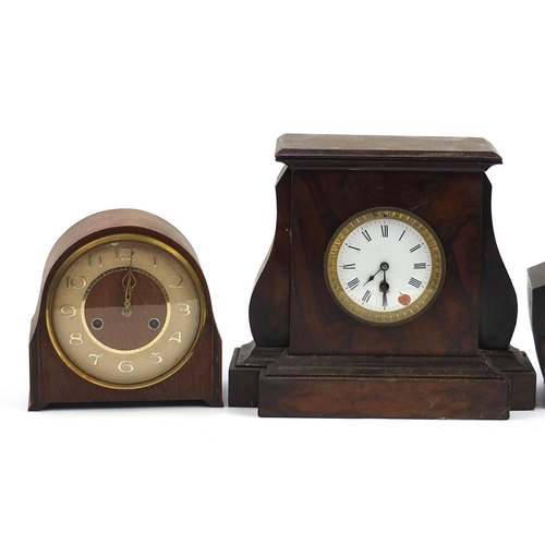 1036 - Four mantle clocks including two Smiths and Elliott, the largest 27cm high