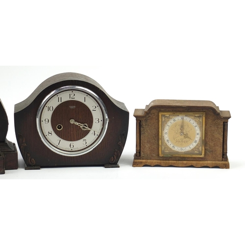 1036 - Four mantle clocks including two Smiths and Elliott, the largest 27cm high