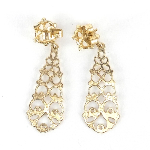 2047 - Pair of 9ct gold drop earrings, 3.1cm high, 1.4g