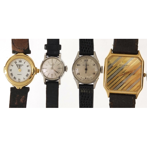 2174 - Eight vintage and later ladies and gentlemen's wristwatches including a Raymond Weil, Universal Gene... 