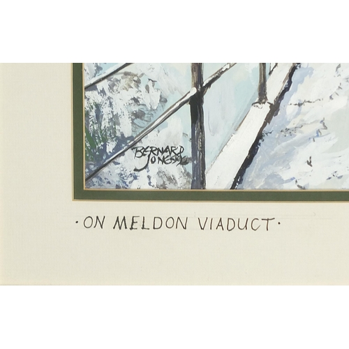 1077 - Bernard Jones - On Meldon Viaduct and one other, two railway interest oils, each mounted, framed and... 