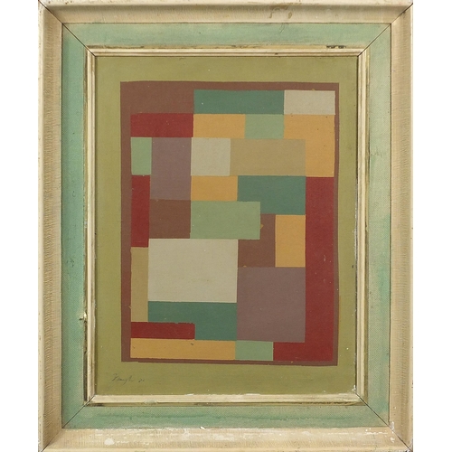 262 - Abstract composition, geometric shapes, oil on canvas, mounted and framed, 44.5cm x 34cm excluding t... 