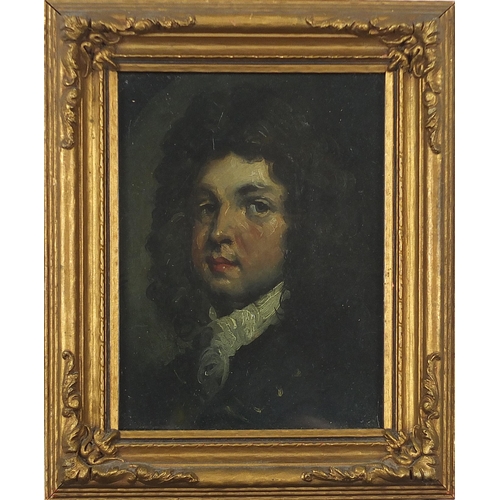 1419 - Head and shoulders portrait of a gentleman wearing a wig, Old Master Style oil, mounted and framed, ... 