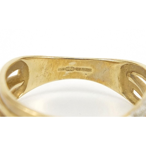 1930 - 9ct gold diamond crossover ring, size K, 1.7g