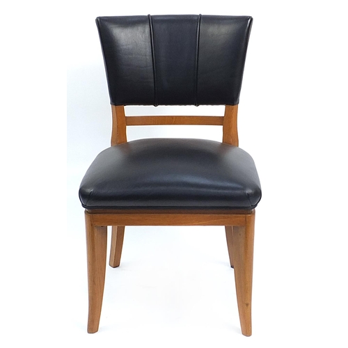 916 - Art Deco fan design oak framed chair with black leather upholstery, 85.5cm high