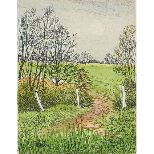 1197 - Mary George - Winter Sun, Barley Field, Coastal Path and Gateway, set of four pencil signed prints i... 