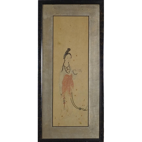 1247 - Full length portrait of a female, Chinese watercolour, Madame Juliette Galand label verso, mounted, ... 