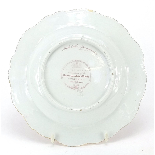 439 - Flight Barr & Barr, Worcester porcelain shallow bowl hand painted with a view of Neath Castle, Glamo... 