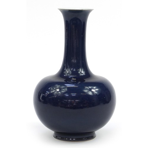 432 - Large Chinese porcelain vase having a blue glaze, six figure character marks to the base, 37cm high