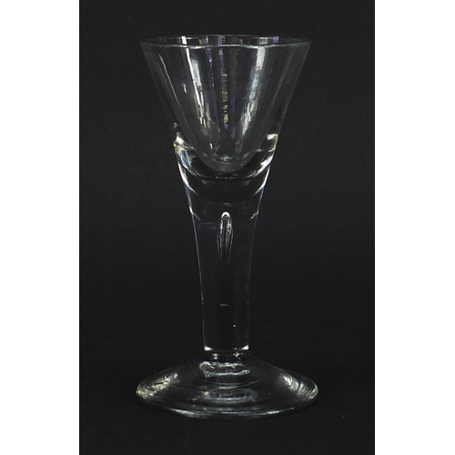 44 - 18th century wine glass with enclosed tear drop stem, 16cm high
