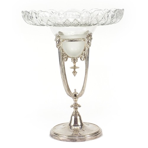 492 - WMF style silver plated centrepiece with cut glass bowl, 36.5cm high