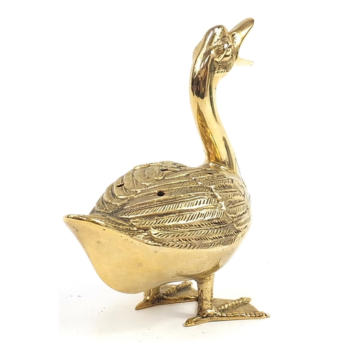 383 - Fondica, French brass sculpture of a duck, 27cm high