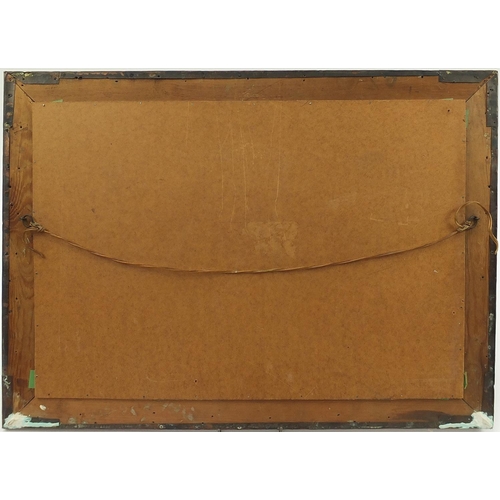 111 - Manner of Liberty & Co, Arts & Crafts beaten copper frame embossed the love letter housing a coloure... 