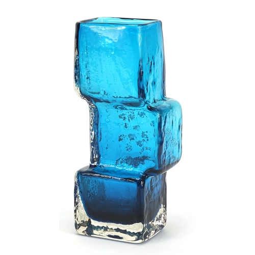 7 - Geoffrey Baxter for Whitefriars, drunken bricklayer glass vase in kingfisher blue, 21cm high
