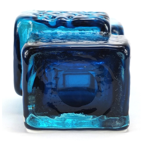7 - Geoffrey Baxter for Whitefriars, drunken bricklayer glass vase in kingfisher blue, 21cm high
