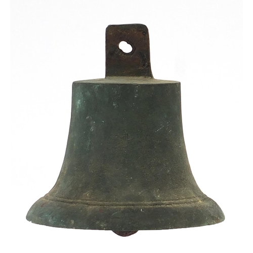 415 - Naval interest Verdigris bronzed ship's bell, 19.5cm high