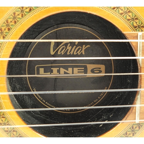 400 - Variax Line 6 semi acoustic guitar with a Rockbag case, the guitar 101cm in length