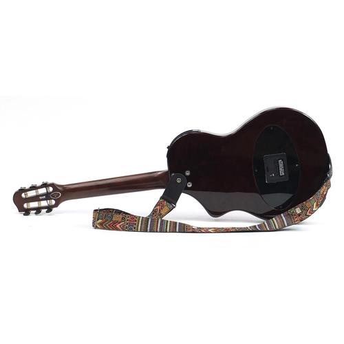 400 - Variax Line 6 semi acoustic guitar with a Rockbag case, the guitar 101cm in length