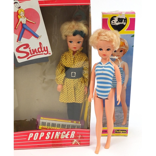 1487 - Four vintage Sindy dolls, three with boxes including Party Doll and Pop Singer