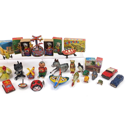 1504 - Collection of vintage and later tinplate clockwork toys, some Japanese including boy on skis, aeropl... 