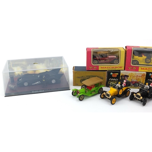 1453 - Eight diecast vehicles, seven with boxes including Corgi 1915 Ford 9013, Matchbox 1907 Peugeot and 0... 