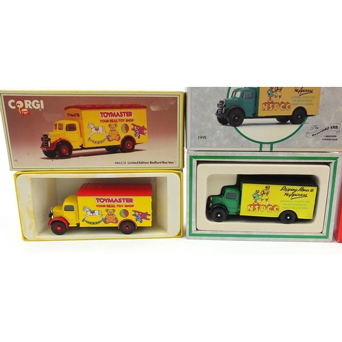 1460 - Four Corgi and Dinky diecast vehicles with boxes comprising 1939 Triumph Dolomite, NSPCC Bedford van... 