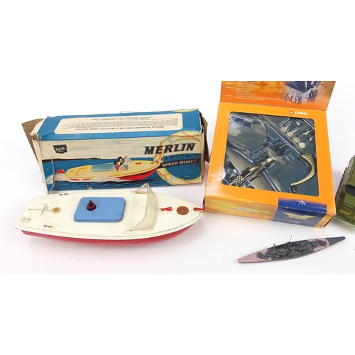 1516 - Vintage toys including Merlin electric speedboat with box, Corgi P51D Mustang with box and Dinky die... 